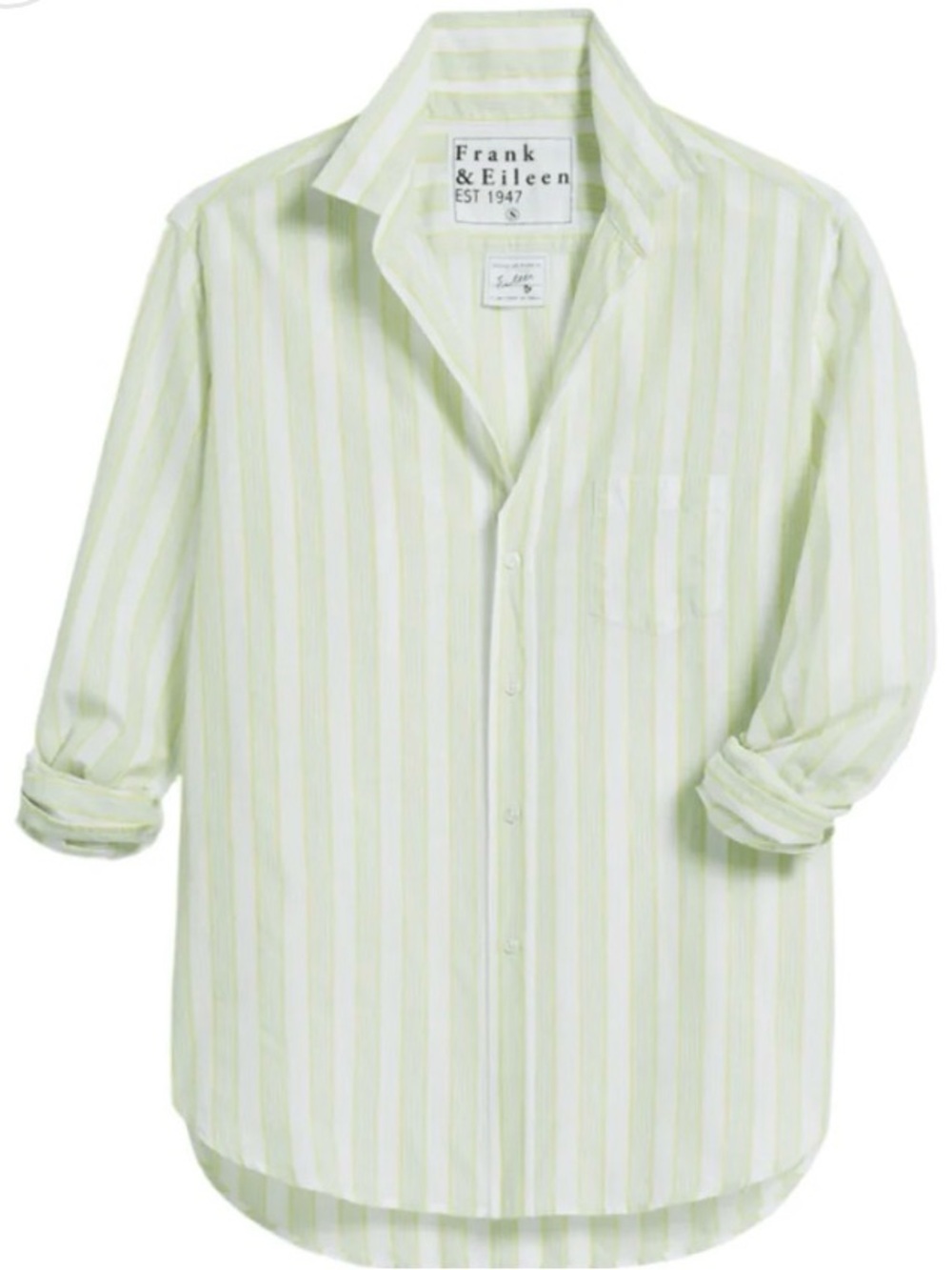 Frank & Eileen Eileen Relaxed Button Up Chartreuse Blue Stripe M Cotton